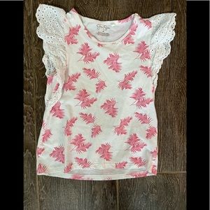 Flutter sleeve top-pink and white